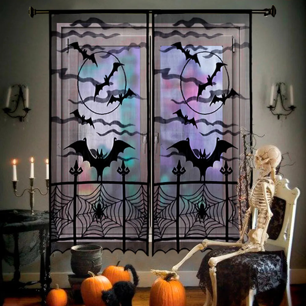 Ourwarm Halloween Party Black Lace Spiderweb Table Cloth 100cm Table Covers Window Hanging Horror Halloween Party Decoration Door curtain China