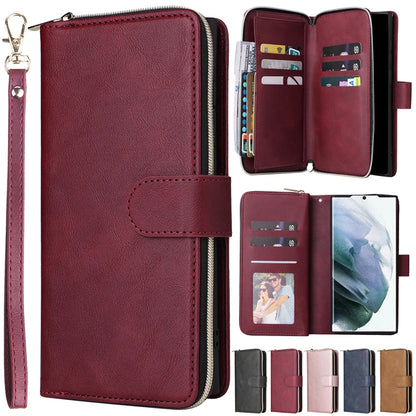 Wallet Luxury 9-Card Leather Case For Samsung Galaxy S23 Ultra S22 Ultra S21 Plus S20 FE S10 Lite S9 S8 Note 20 Ultra 10 Lite