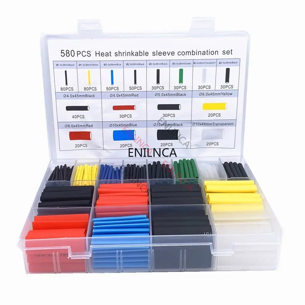 127-750pcs Heat-shrink Tubing Thermoresistant Tube Heat Shrink Wrapping Kit Electrical Connection Wire Cable Insulation Sleeving 580pcs in Box