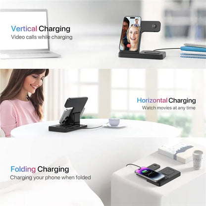 3 In 1 Wireless Charger Stand Pad For iPhone 14 13 12 11X8 Apple Watch 8 7 6 5 Airpods Foldable 15W Fast Charging Dock Station