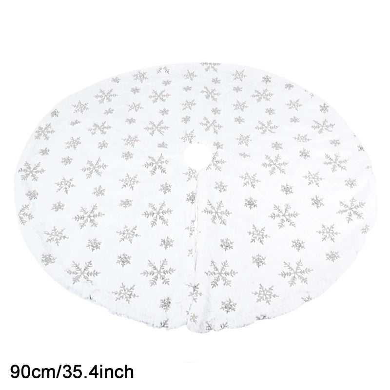 Silver Snowflake Christmas Tree Skirt White Plush Xmas Tree Base Cover Carpet Christmas Decorations For Home Natal New Year 2023