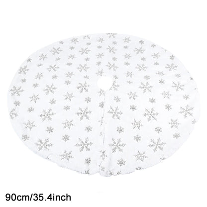 Silver Snowflake Christmas Tree Skirt White Plush Xmas Tree Base Cover Carpet Christmas Decorations For Home Natal New Year 2023