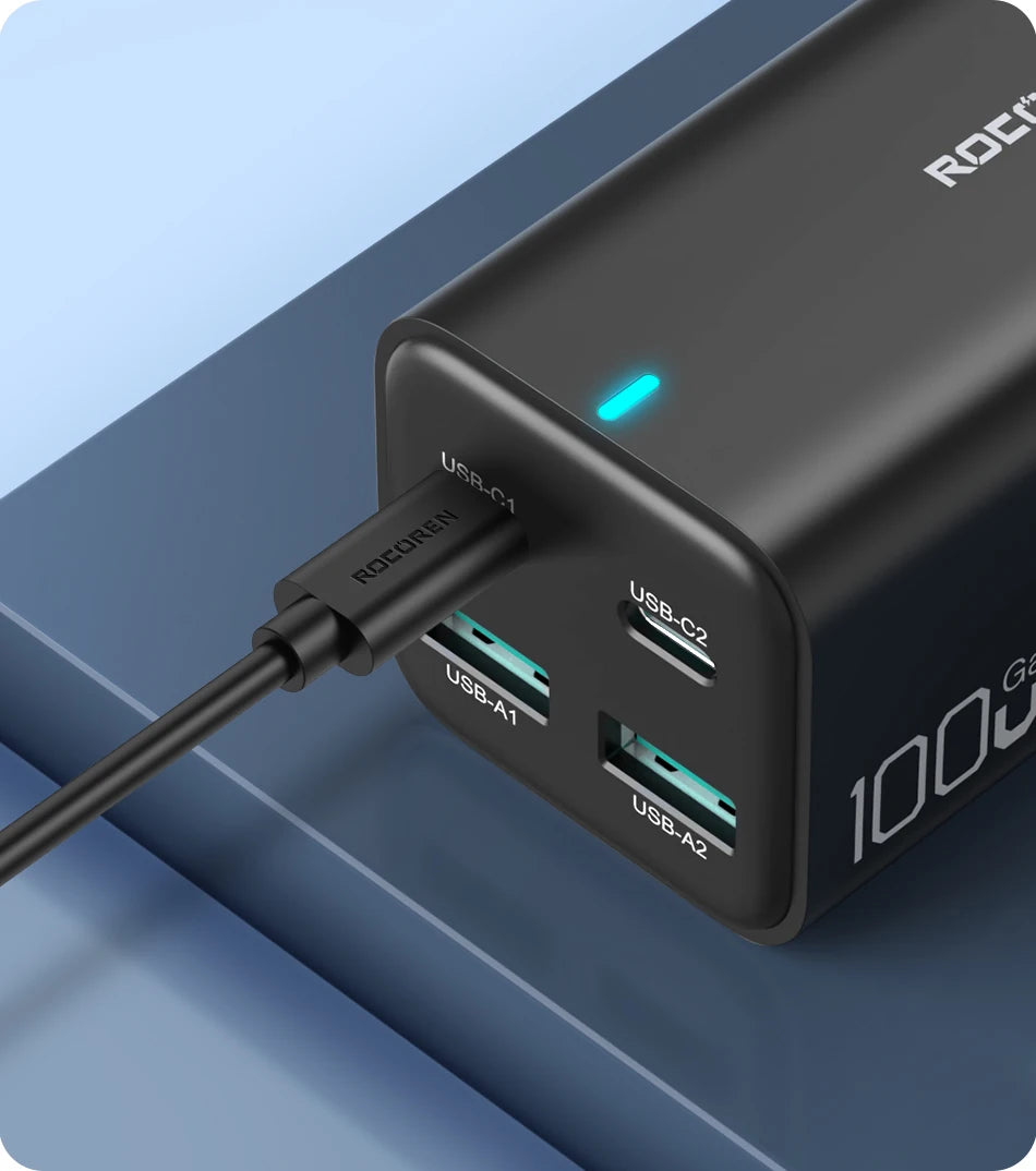 Rocoren GaN 100W Desktop Charger Quick Charge 4.0 QC 3.0 PD USB-C Type C USB Fast Charging For MacBook Pro Samsung iPhone Laptop