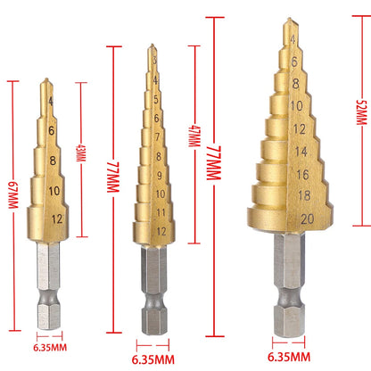 3-12mm 4-12mm 4-20mm HSS Straight Groove Step Drill Bit Set Titanium Coated Wood Metal Hole Cutter Core Drill Bit Set