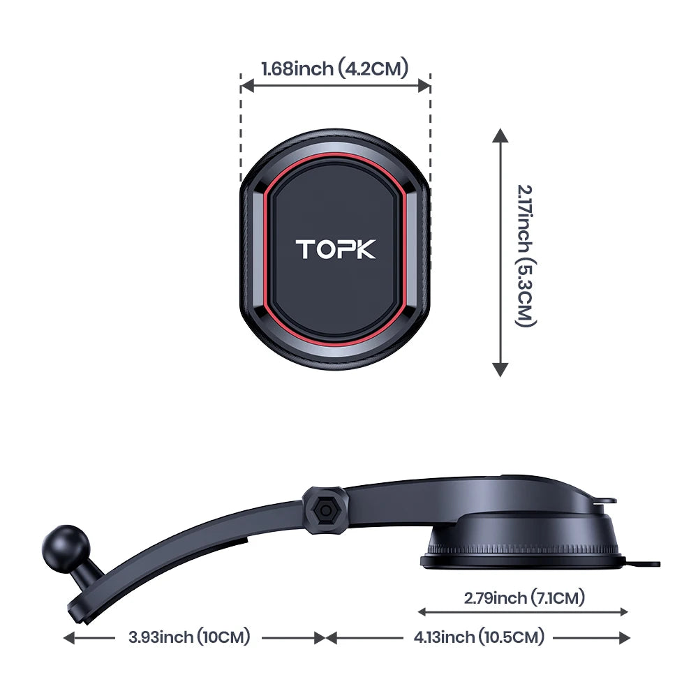 TOPK Magnetic Car Phone Holder 2-IN-1 Handsfree Stand Phone Mount for Dashboard & Air Vent for iPhone Samsung Android