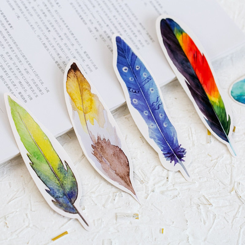 30 Pcs/Box Creative Colorful Feather Bookmark Cute Paper Stationery Bookmarks Book Clip Office Accessories School Supplies