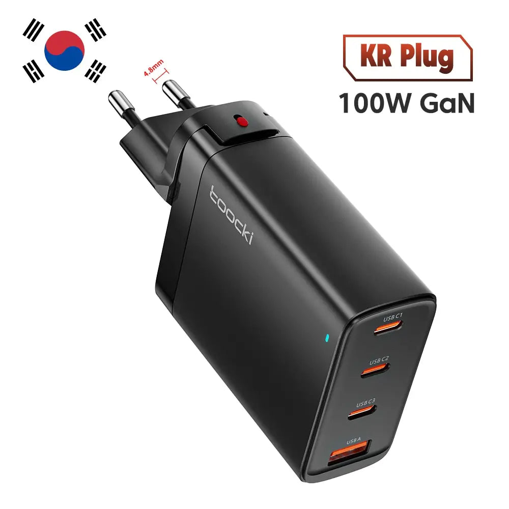 Toocki USB C 100W GaN Charger PD Quick Charger 65W Fast Charging Charger For iPhone 15 14 13 12 11 Pro Max QC3.0 Type C Adapter KR Black 100W