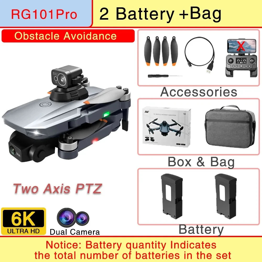 RG101 Pro GPS Drone 4K With 2-axis Gimbal HD Dual Camera 5G WIFI 360° Obstacle Avoidance Brushless Foldable Quadcopter Dron RG101 PRO OA 6K 2B CHINA