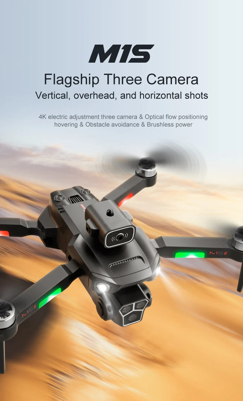 M1s Mini Drone 4k Profesional Three HD Camera Obstacle Avoidance Aerial Photography Brushless Motor Foldable Rc Quadcopter Toys