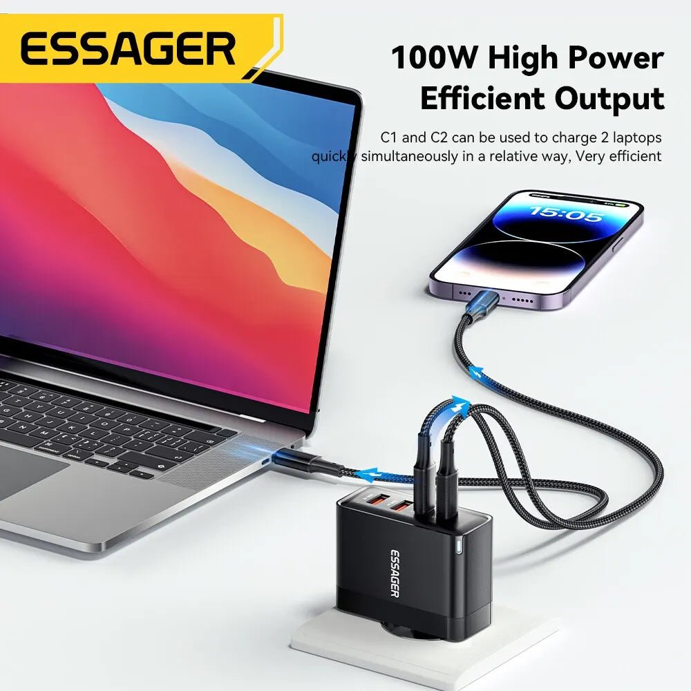 Essager 100W GaN USB Type C Caricabatterie PD QC Quick Charge 4.0 3.0 Type C Ricarica Rapida Per iPhone 14 13 12 Xiaomi Macbook