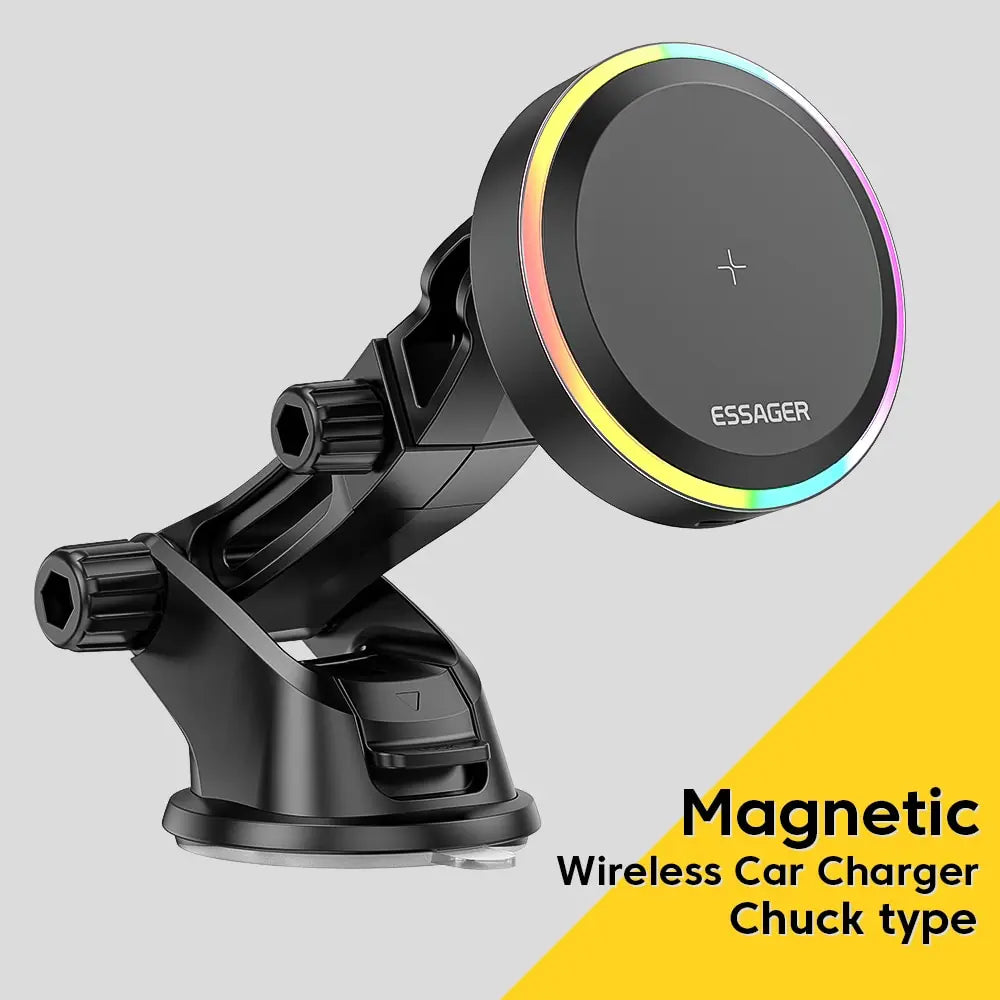 Essager RGB Magnetic Car Phone Holder Qi 15W Wireless Charger Car For iPhone 14 13 Pro Max Samsung Phone Holder Stand Chuck type