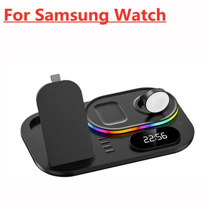 4 in 1 Wireless Charger Stand Light For iPhone 14 13 12 11 X Apple Watch Airpods Samsung Galaxy Watch Fast Charging Dock Station Black for Samsung