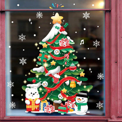 1Set Santa Claus Snowman Elk Window Stickers Snowflake Electrostatic Wall Sticker 2024 Christmas Decoration For Home New Year set28