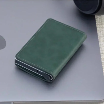 Credit Card Holder Men Wallet RFID Blocking Protected Aluminium Box PU leather Wallets with Money Clip Designer pasjeshouder Dark green 2