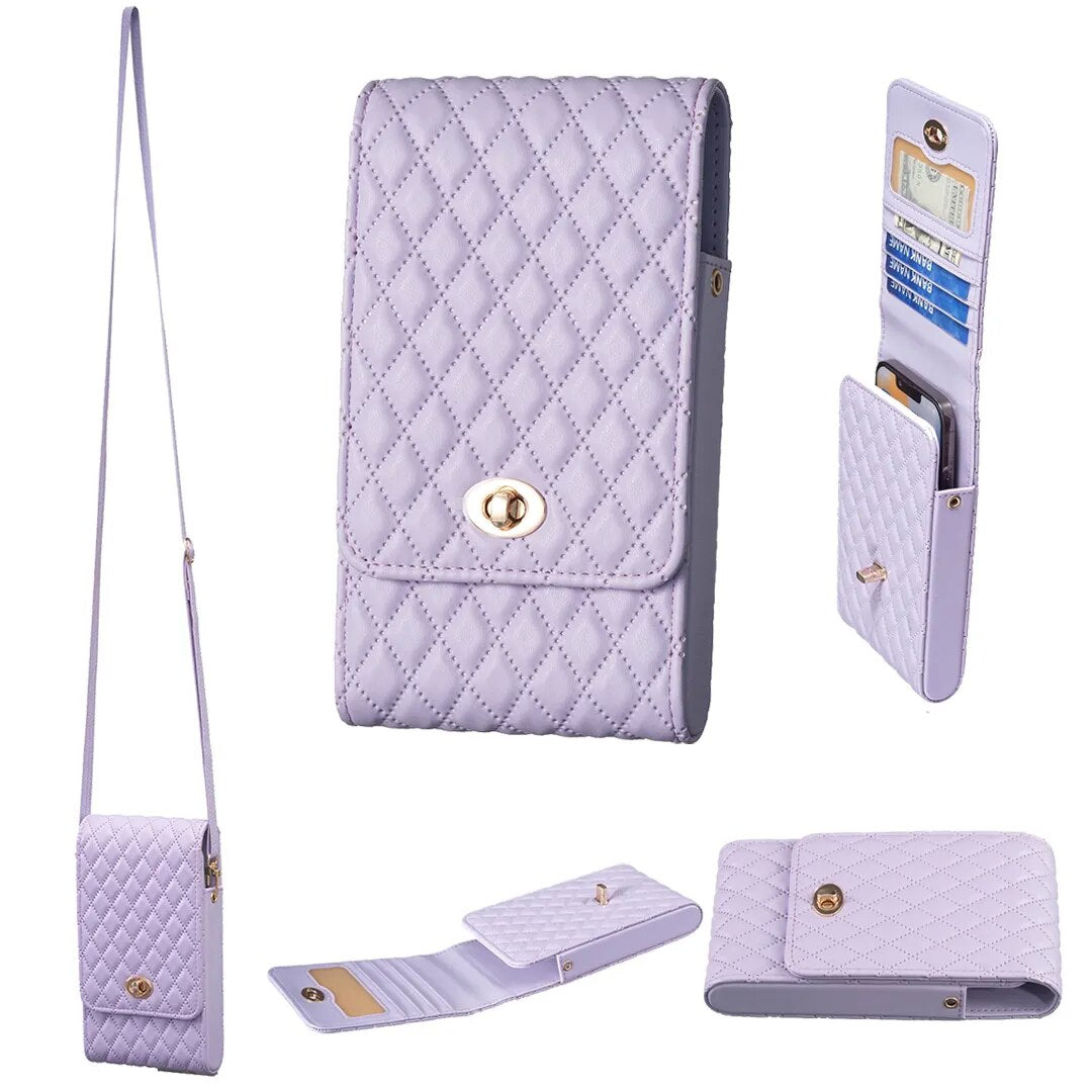 Wallet Small Fragrant Wind Bag With Shoulder Rope Case For iPhone Xiaomi Redmi Huawei OPPO VIVO Moto Google Nokia Realme Infinix Purple