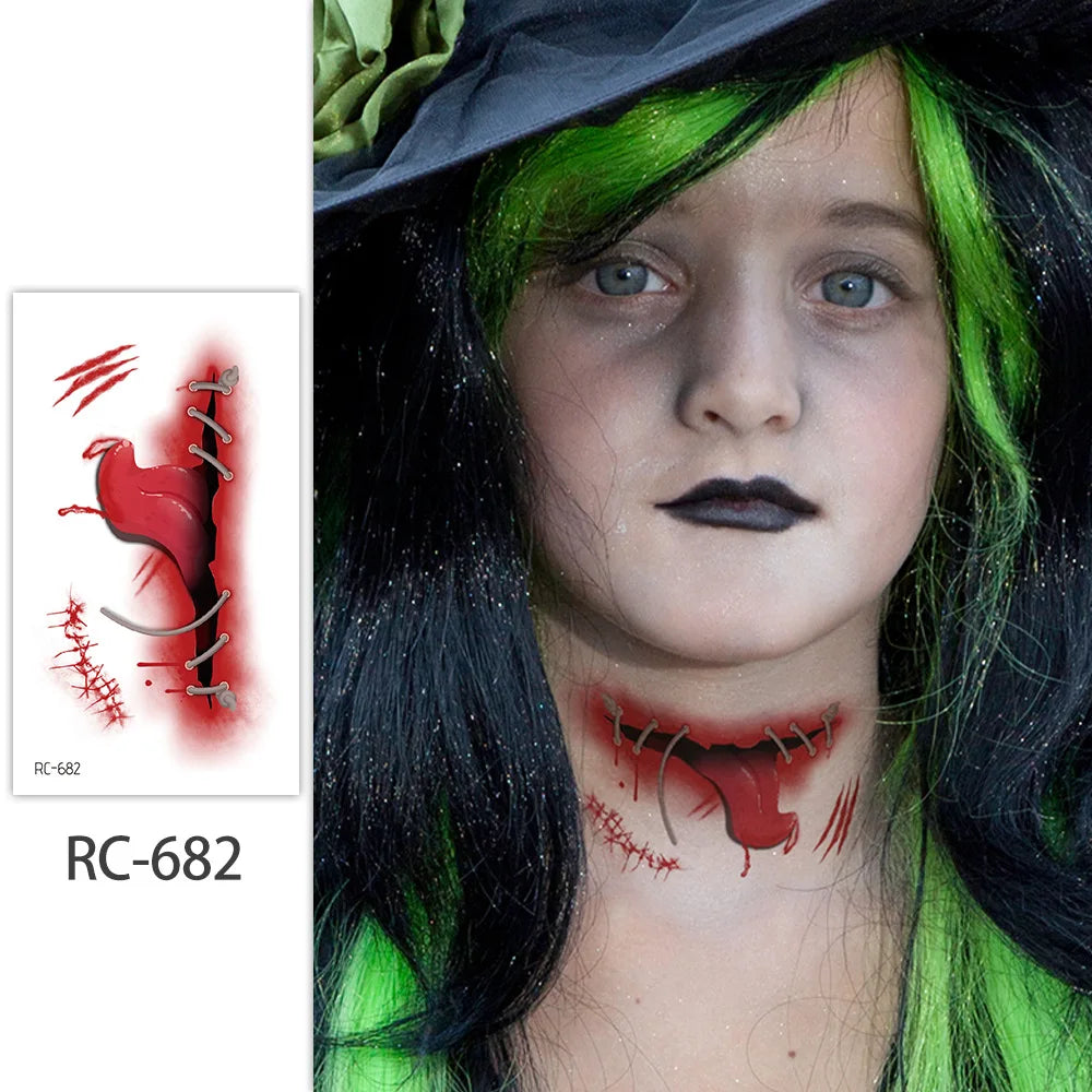 Halloween Waterproof Temporary Tattoos Paper For Men Women Boy Scar Wound Realistic Blood Injury Fash Tattoo Sticker RC-682