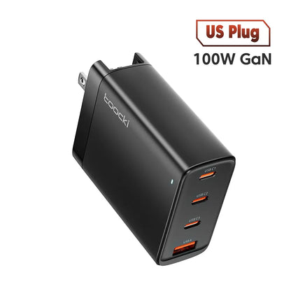 Toocki USB C 100W GaN Charger PD Quick Charger 65W Fast Charging Charger For iPhone 15 14 13 12 11 Pro Max QC3.0 Type C Adapter US Black 100W