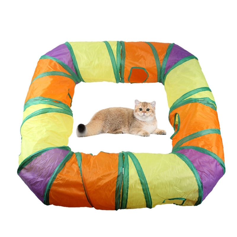 Collapsible Cats Tunnel Cats Toy Playing Tunnels Durable Polyester Hideaway Rainbow-Color L-Shape Tube for Small Animal