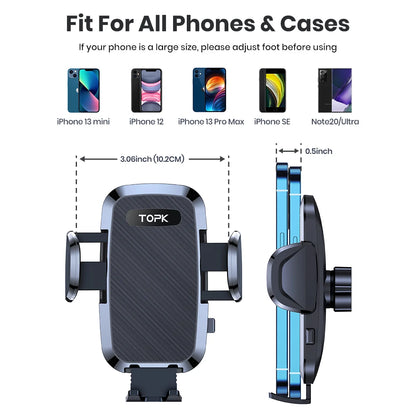 TOPK Car Phone Holder Mount 2-IN-1 Handsfree Stand Phone Holder for Dashboard & Air Vent Compatible with iPhone Samsung Android