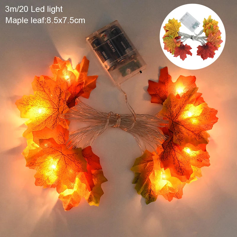 3M 20LED Maple Leaf Light String Fake Autumn Leaves LED Fairy Garland for Christmas Thanksgiving Halloween Party Home Decoration E