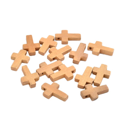 100Pcs Wooden Cross Pendants Printed Wood Charms For Easter Jewelry Bracelet Necklace Making Findings Mxied Color Camel 22x14x4mm