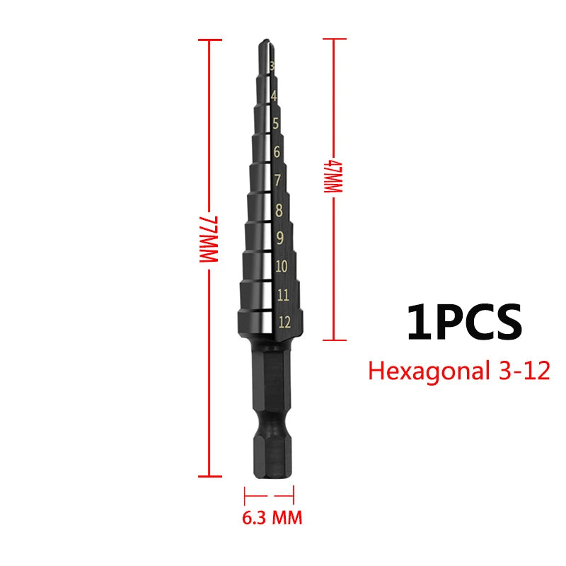 3-12mm 4-12mm 4-20mm HSS Straight Groove Step Drill Bit Set Titanium Coated Wood Metal Hole Cutter Core Drill Bit Set Black 3-12