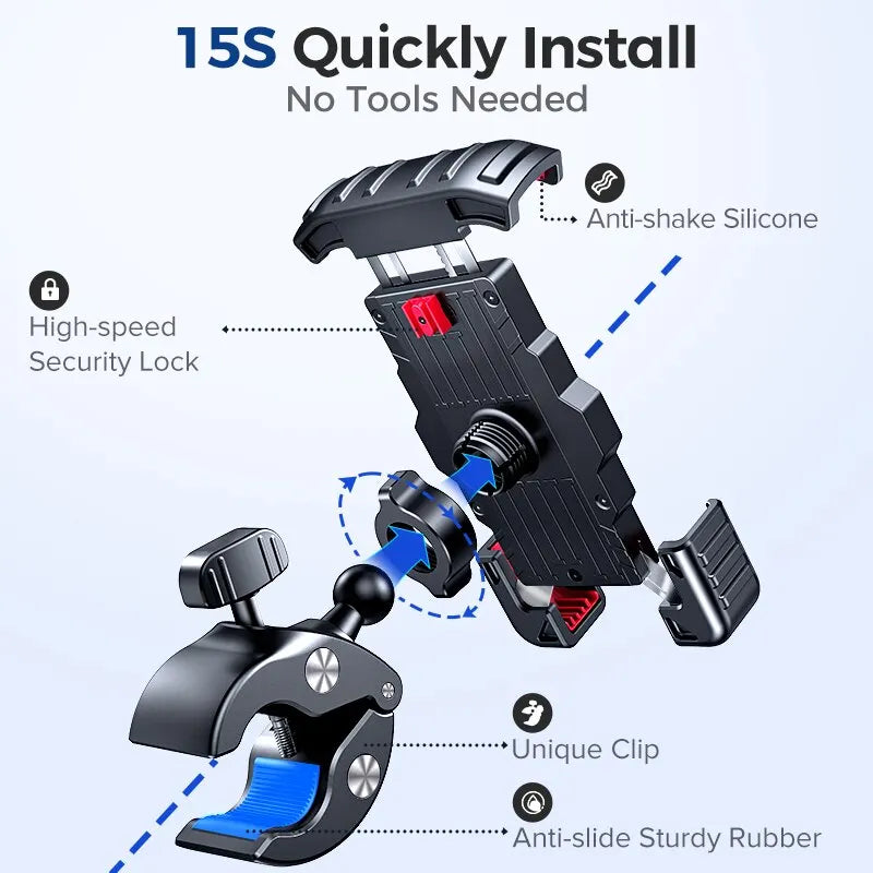 Joyroom Motorcycle Phone Holder Mount Quick Install 1s Automatically Lock & Release,Widely for Phone 4.7"-7'' Bike Phone Holder