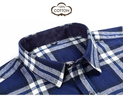 Long Sleeve Regular Fit Home New Spring Autumn 100% Cotton Plaid Mens Shirts Casual for Man Clothes Plus Size