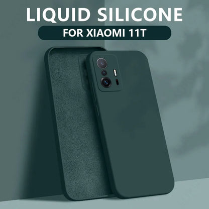 Liquid Silicone Case For Xiaomi Redmi Note 9 8 10 Pro 12 10s 9s 9T Poco X3 NFC M3 F3 X5 Mi 11T 10T 12T Pro Soft Back Cover Dark Green