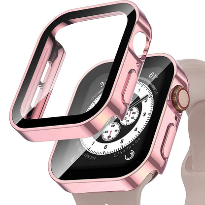 Waterproof Case for Apple Watch 7 8 45mm 41mm 44mm 40mm Screen Protector Cover Straight Edge Bumper iWatch 4 5 SE 6 Accessories Pink