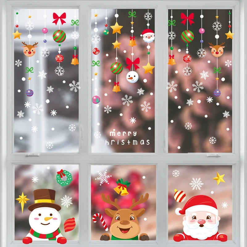 1Set Santa Claus Snowman Elk Window Stickers Snowflake Electrostatic Wall Sticker 2024 Christmas Decoration For Home New Year set10