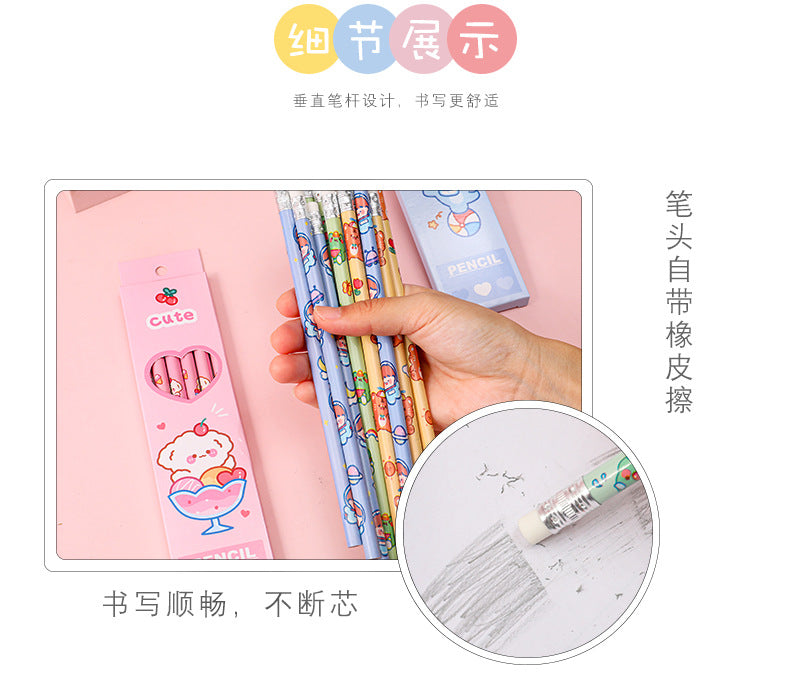 6 Pcs/Set Sweetheart Cute Pencil Children HB Painting Sketch Pen Primary School Students Writing Exam Stationery Supplies Gifts