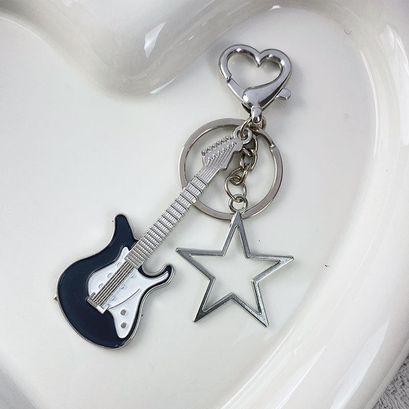 Guitar Keychain Love Heart Star Key Chain For Women Girl Y2K Sweet Keychain Cool Trend Hanging Pendant Vintage Accessories