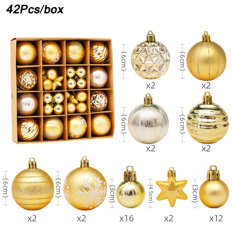 1Box Mixed Christmas Ball Ornament Red White Gold Xmas Tree Hanging Bauble Pendants Christmas Decorations For Home Navidad Noel