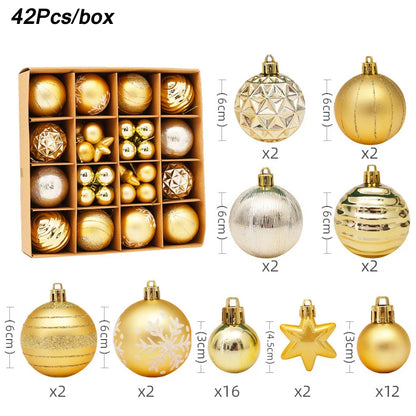 1Box Mixed Christmas Ball Ornament Red White Gold Xmas Tree Hanging Bauble Pendants Christmas Decorations For Home Navidad Noel