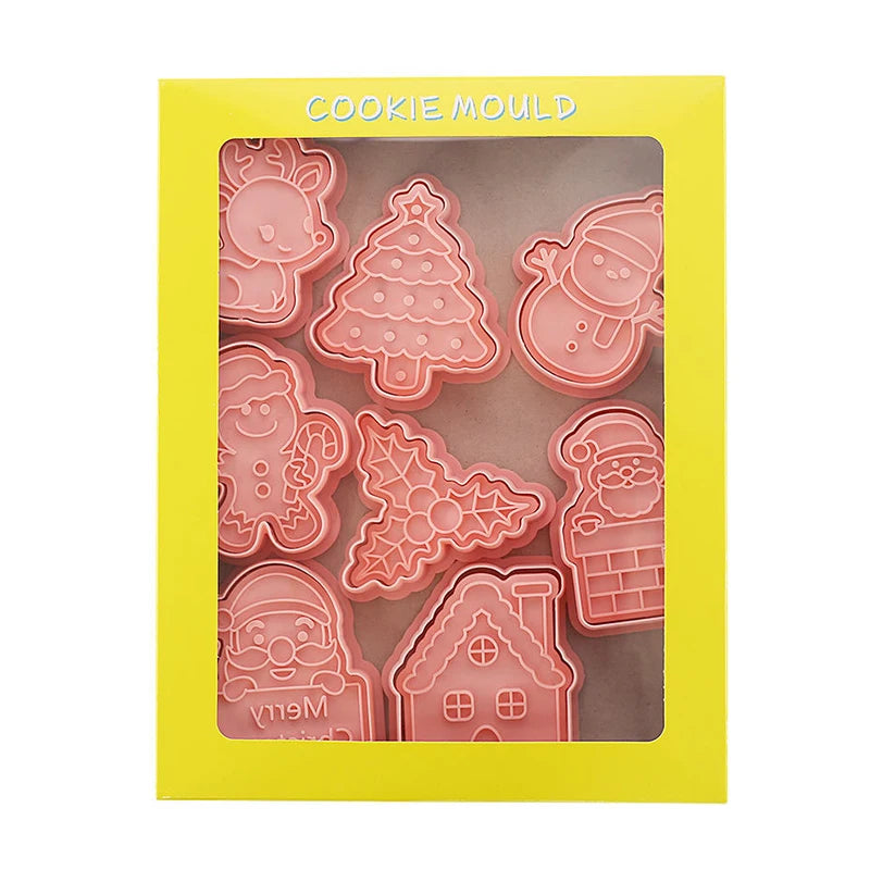 8Pcs 3D Christmas Cookie Cutters Biscuit Mold Santa Snowman Tree Elk Cookie Mould Stamp Xmas New Year Party Decor Baking Tools