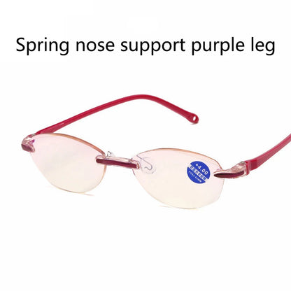 New Anti Blue Ray Reading Glasses Men Women Rimless Cutting Presbyopia Eyewear for Ladies Blue Light Glasses Style 3-Purple