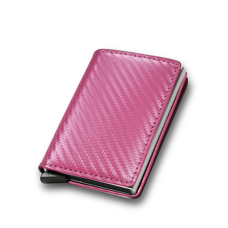 Credit Card Holder Men Woman Smart Wallet RFID Cardholder Carbon Fiber Leather Wallet Money Clip Purse Card Case TQ012-Pink