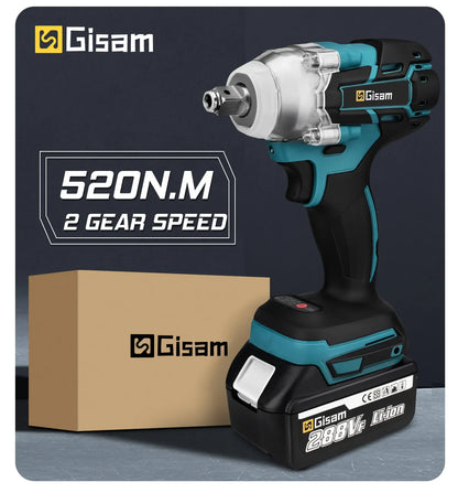 Gisam 520N.M Brushless Electric Impact Wrench Cordless Electric Wrench 1/2 inch for Makita 18V Battery Screwdriver Power Tools