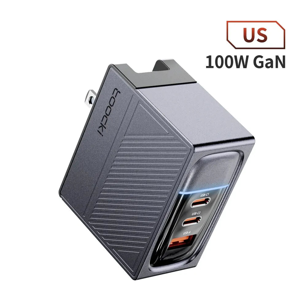 Toocki USB GaN Charger 100W Quick Charger PD Fast Charging Chargers For iPhone 14 13 12 11 Pro Max QC3.0 Type C Charger Adapter US Gray
