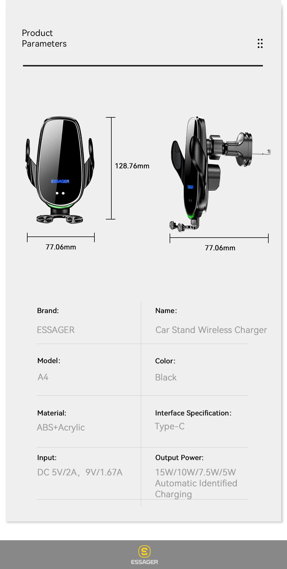 Essager 15W Car Wireless Charger Air Vent Mount For iPhone 14 13 12 Smart Wireless Charger Stand For Xiaomi Huawei Fast Charging