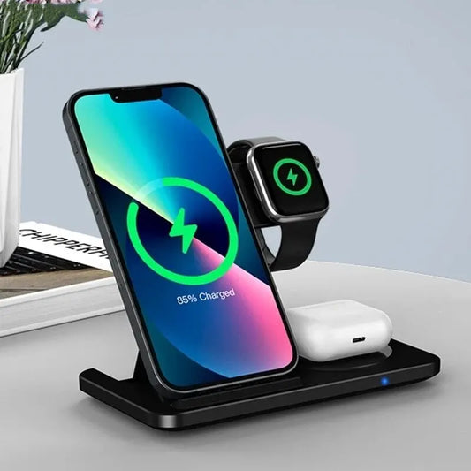 3 in 1 Wireless Charger Stand Pad For iPhone 15 14 13 12 X Max Foldable Fast Charging Station Dock For IWatch 8 7 SE AirPods Pro