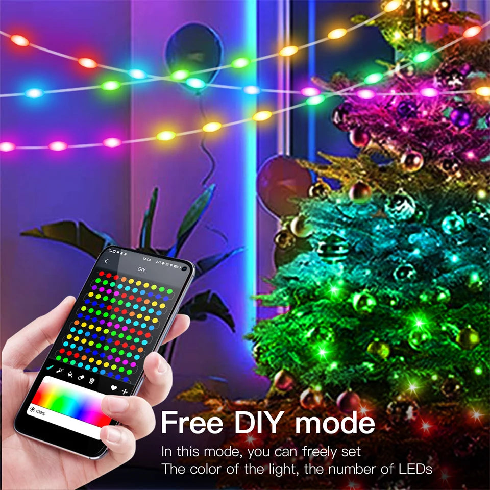 Garland USB 5V WS2812B Bluetooth LED String Fairy Lights Dreamcolor RGBIC Addressable Party Christmas Lights Wedding Decoration