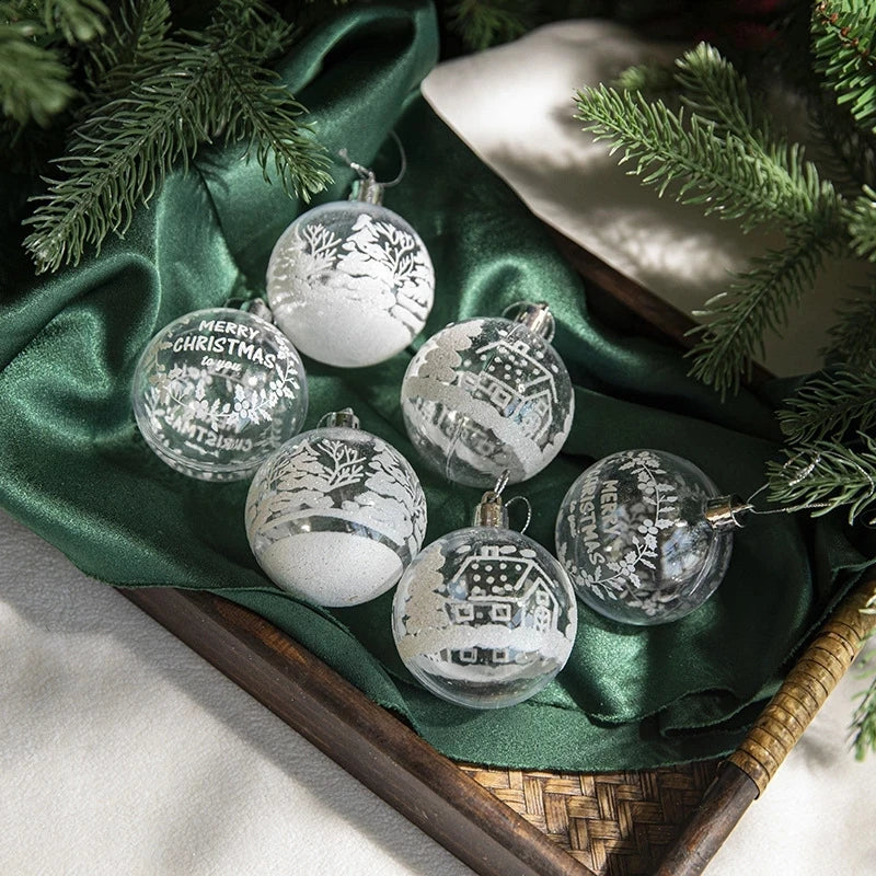 6Pcs/box 6cm Transparent Painting Christmas Ball New Year Xmas Tree Ornaments Decoration for Home 2023 Noel Navidad Gifts