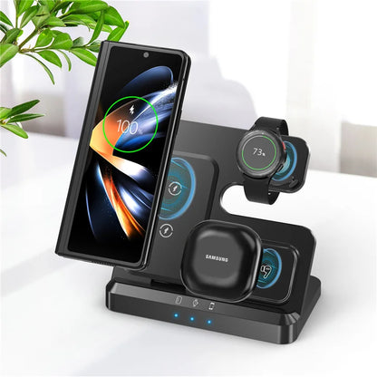 3 In 1 Wireless Charger Stand Pad For iPhone 15 14 13 Samsung S22 S21 Galaxy Watch 5 4 3 Active Buds Fast Charging Dock Station