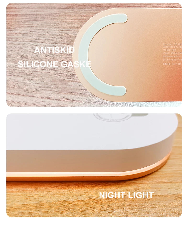 Multifunction Wireless Charger Pad Stand Alarm Clock LED Desk Lamp Night Light 15W Fast Charging Station Dock for iPhone Samsung