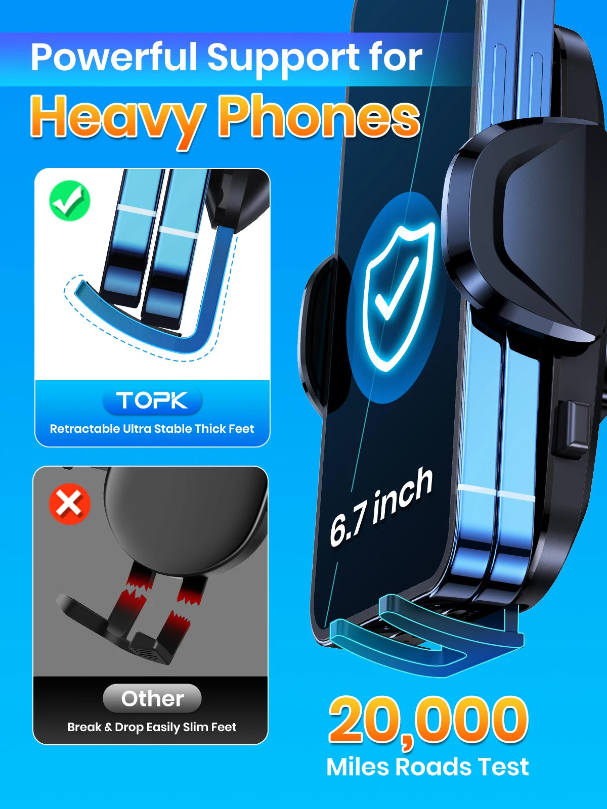 TOPK D36 Car Phone Holder Adjustable Car Phone Mount Cradle Super Stable for Dashboard/Windscreen/Air Vent for Mobile Phones