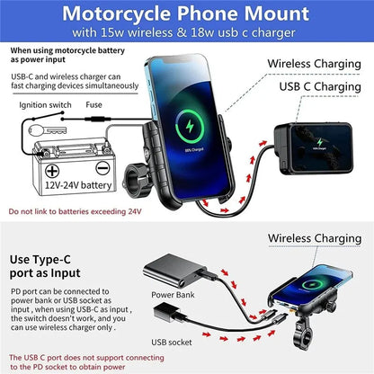 Motorcycle Phone Holder Wireless Charger Moto Motorbike Mirror Mobile Stand Support USB Fast Charging Cellphone Handlebar Mount