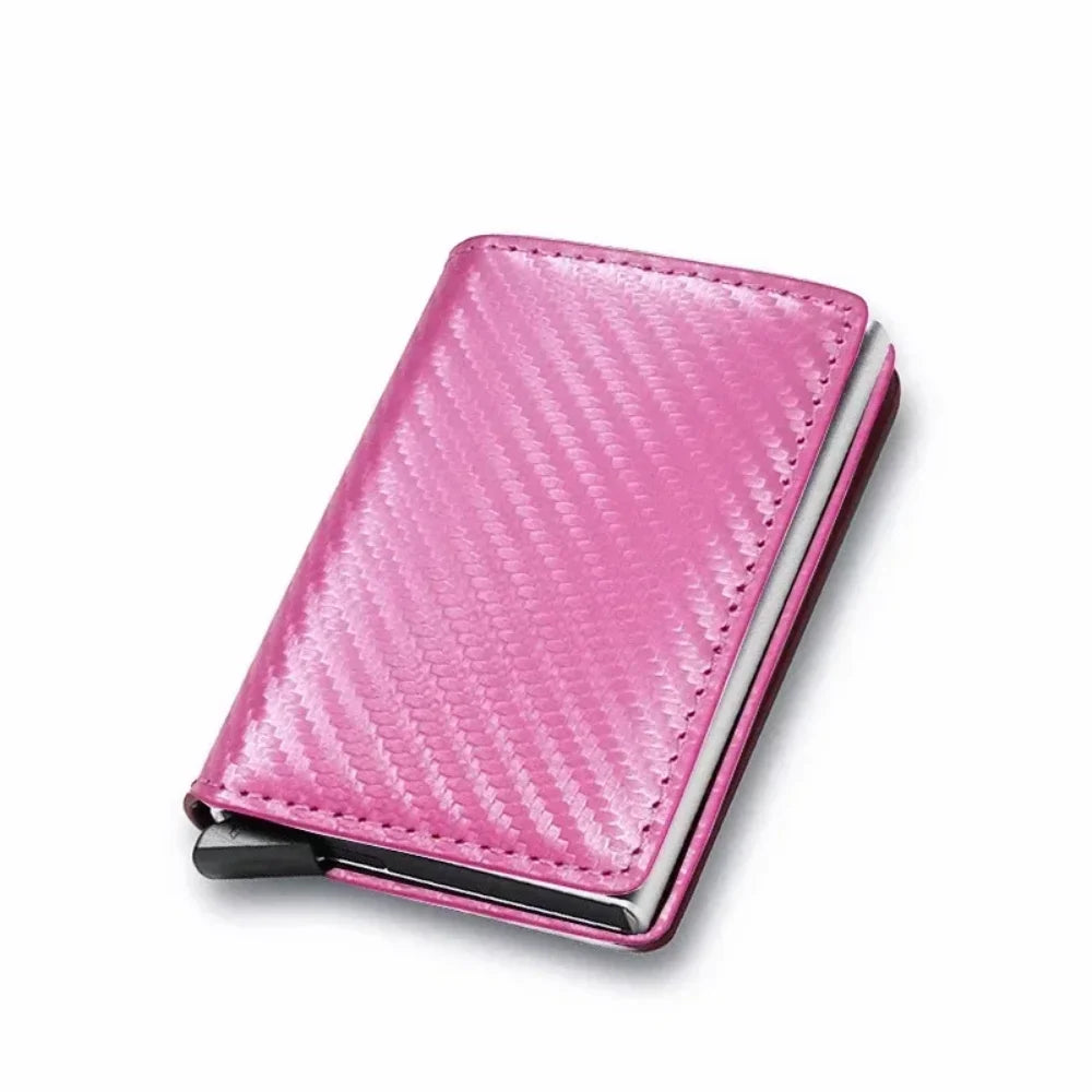 Credit Card Holder Men Wallet RFID Blocking Protected Aluminium Box PU leather Wallets with Money Clip Designer pasjeshouder Carbon Fiber Pink