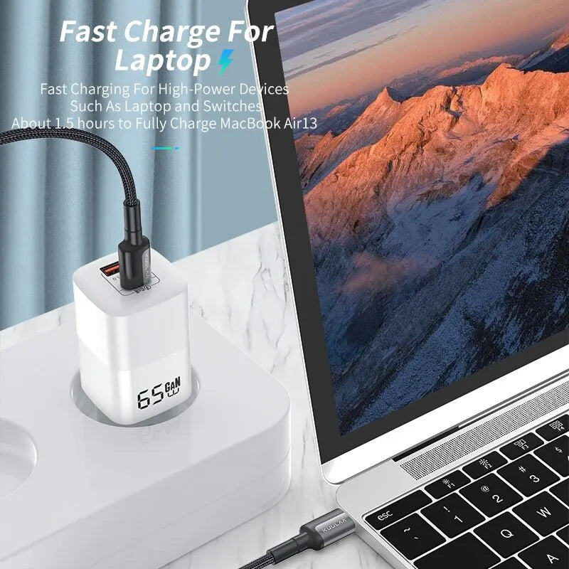 KUULAA 65W GaN Charger Quick Charge 4.0 3.0 Type C PD USB Charger for IPhone15 14 13 Pro Max Fast Charger For Laptop PD Charger